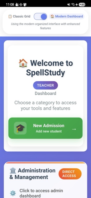 Teacher app — Dashboard